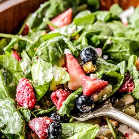BERRY FETA SPINACH SALAD WITH CREAMY STRAWBERRY POPPY SEED DRESSING